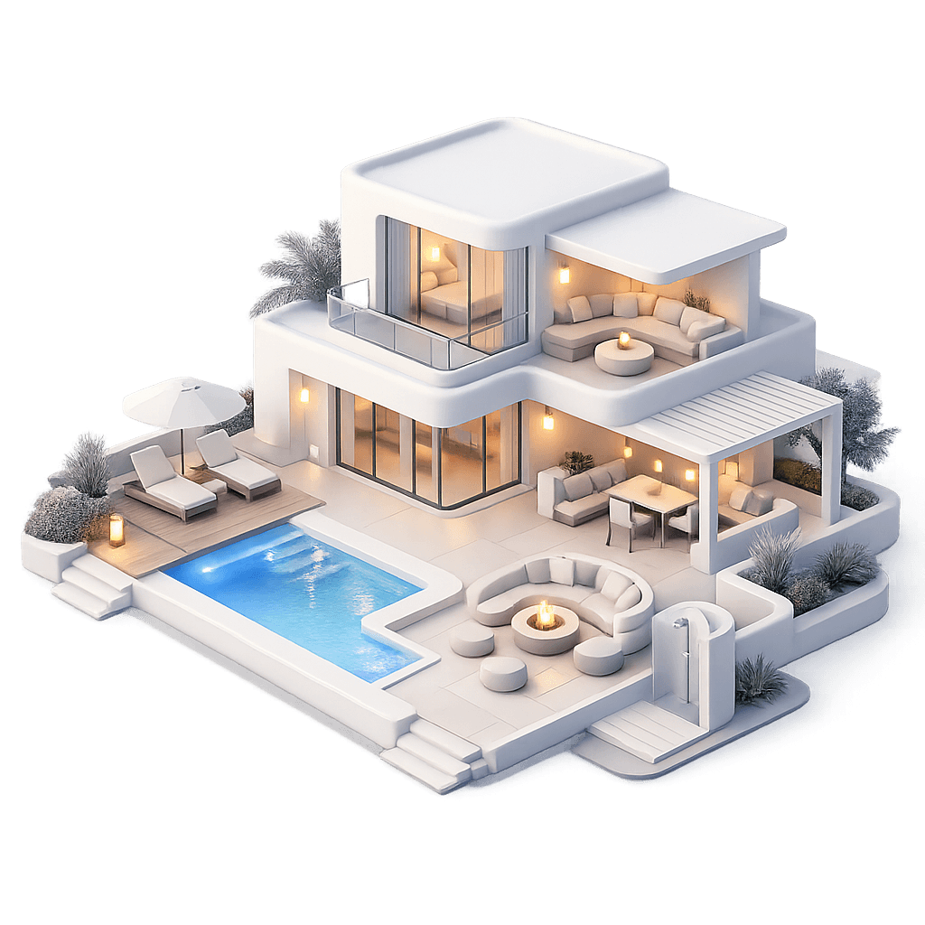 Isometric render of a physical space with an AI knowledge layer