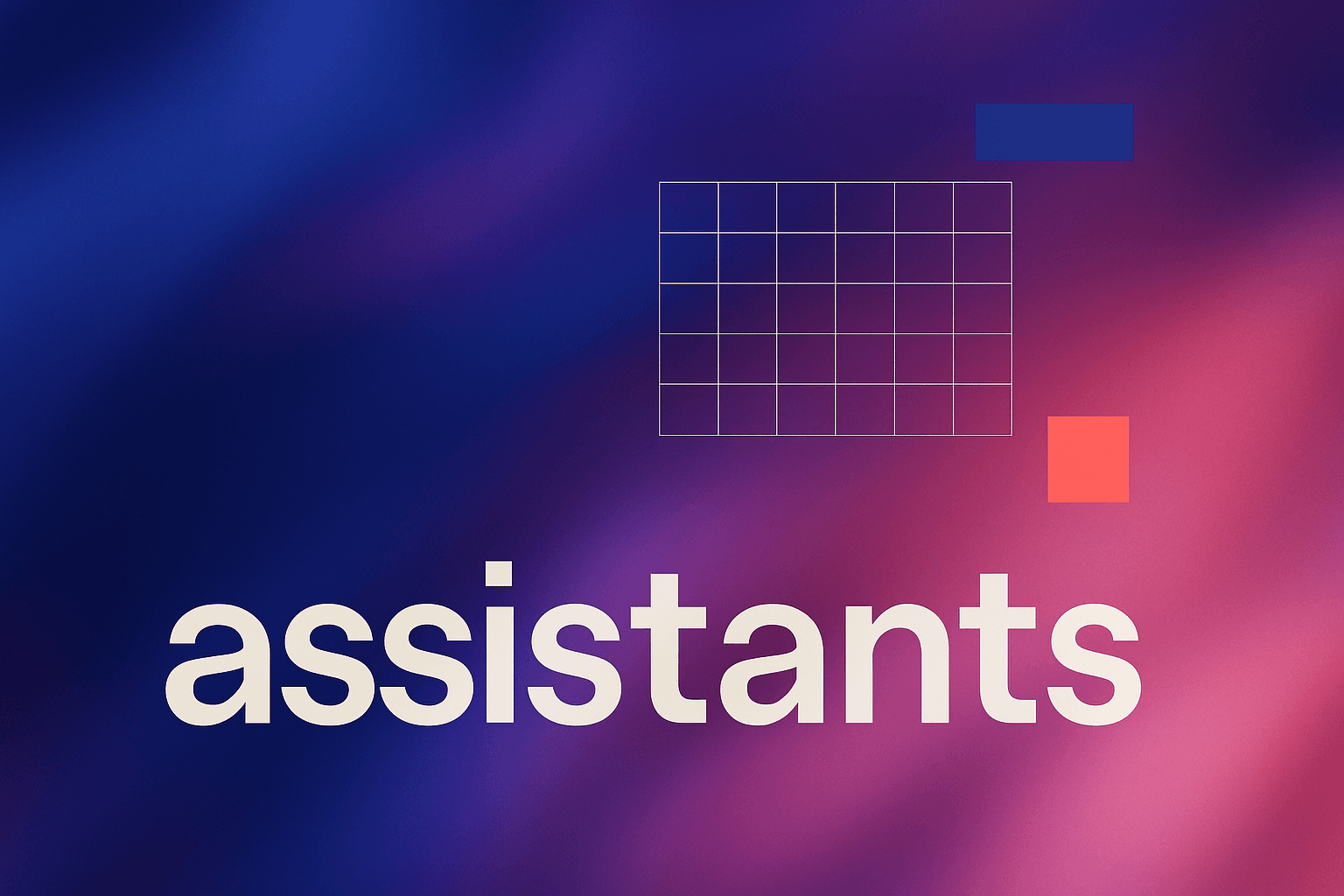 Abstract technical cover illustration with a soft color background and a small line-diagram accent (a matrix of thin horizontal and vertical grid lines with a few cells highlighted), with the word "assistants" featured prominently