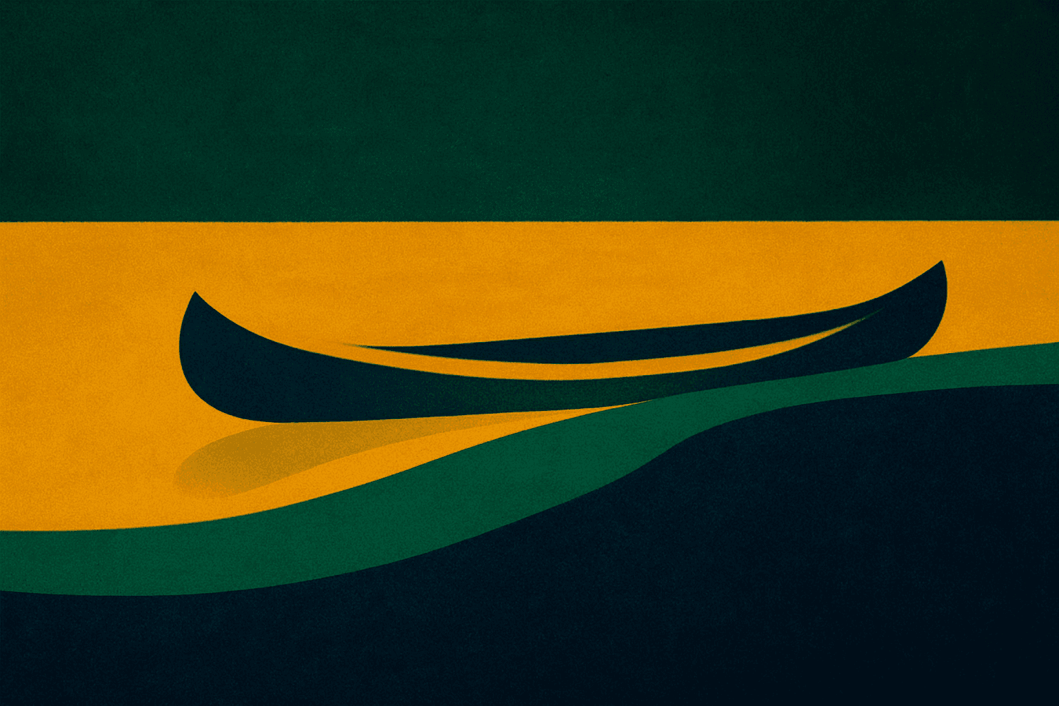 An abstract artwork featuring a canoe against vivid layers of color fields, symbolizing transformation and exploration in urban design.